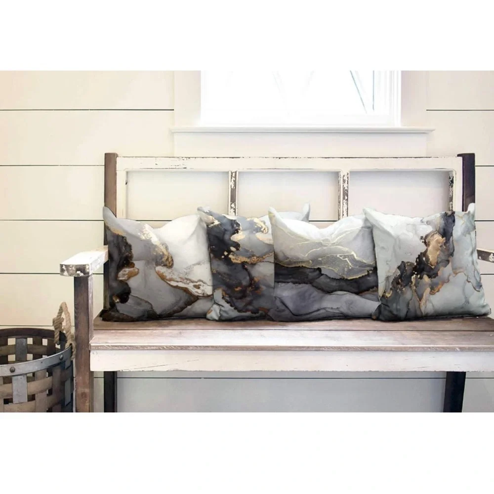 Marble Texture Turquoise and Gold Silver Decorative Throw Pillow Covers Set of 4 - Picture 9 of 15